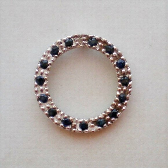 Vintage Solid 10K White Gold Genuine Blue Sapphire Circle...